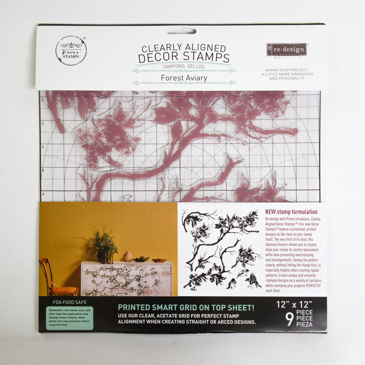 Re~Design with Prima - Forest Aviary Decor Stamp 12"x12" (9 pcs)
