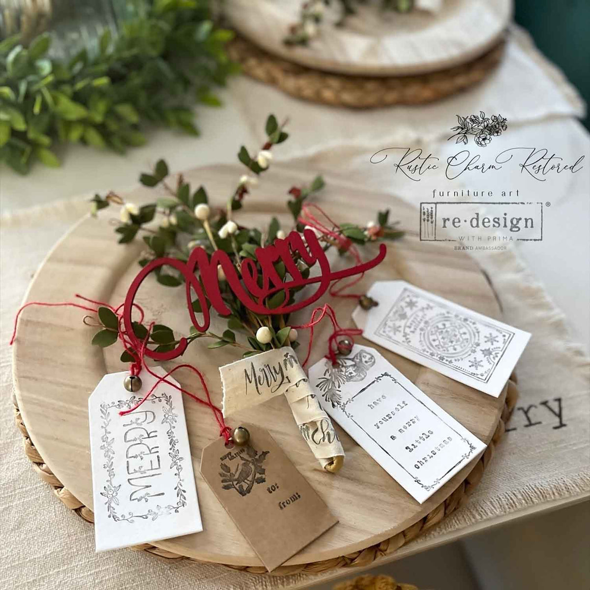 Christmas Chipboard Tags – 3 tags 2.3″x4.75″ + 3 tags 2″x3.5″ + 6 bells + twine