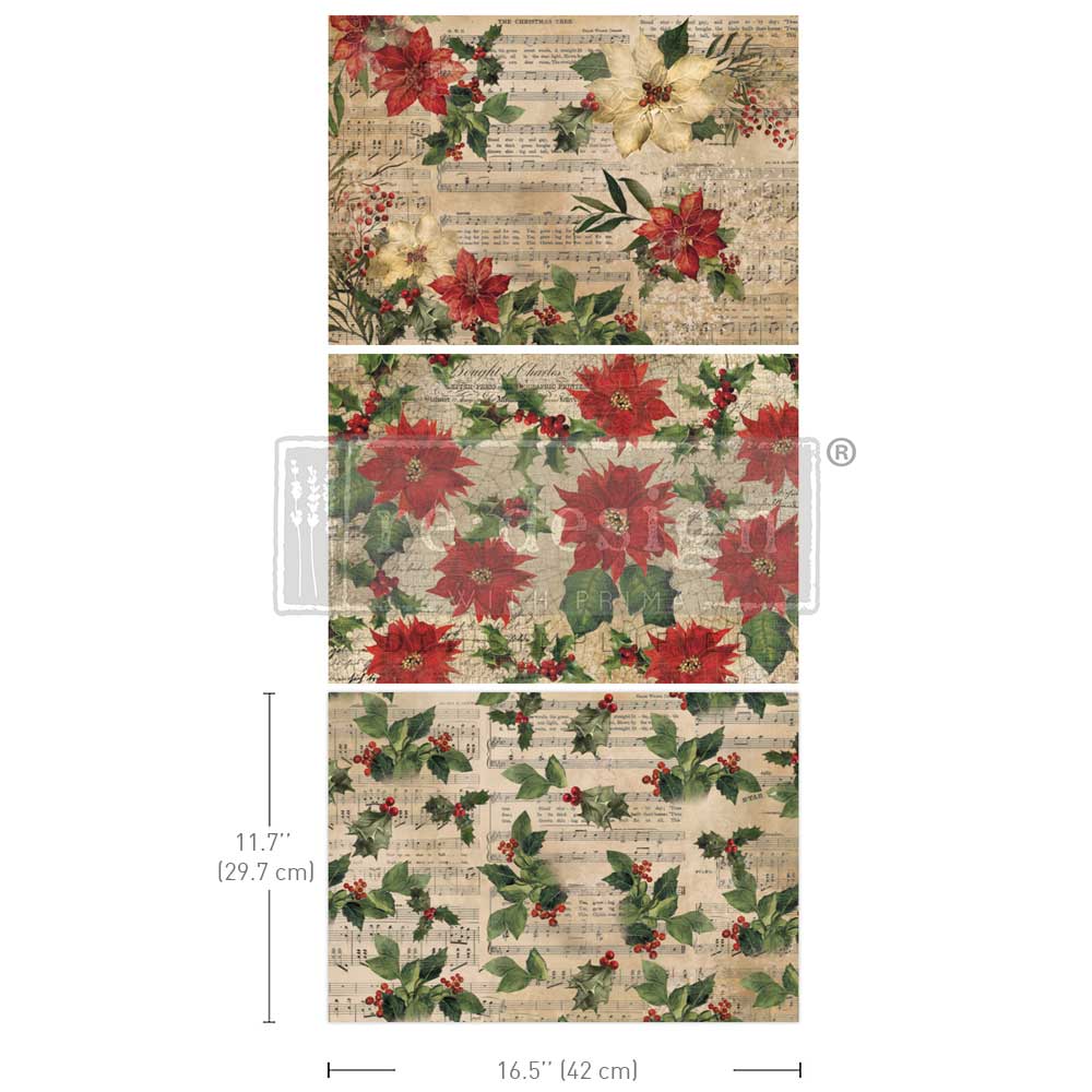 A3 Decoupage Fiber Pack - Poinsettias - 3 sheets, 11.7"x16.5" each