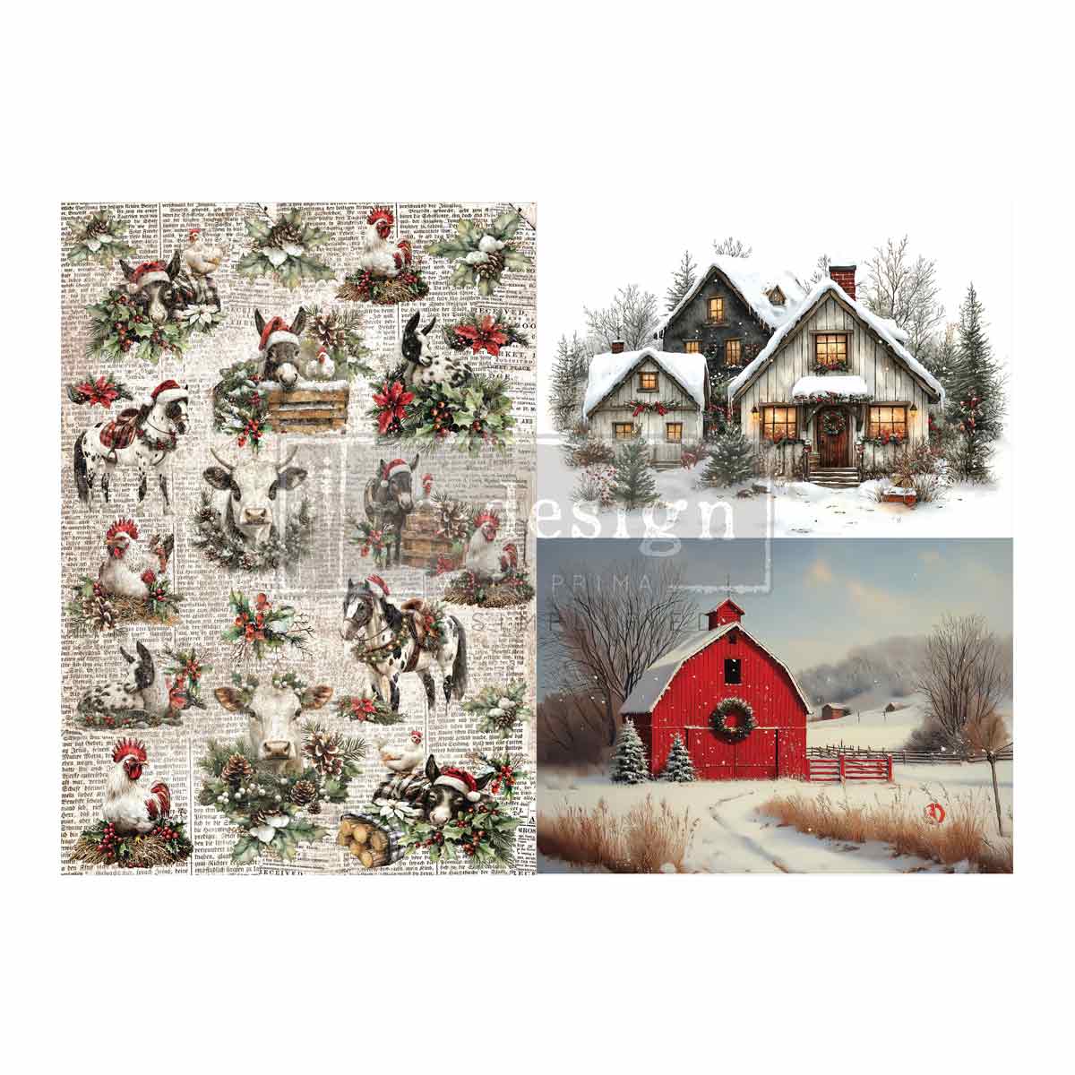 A3 Decoupage Fiber Pack - Cozy Country Christmas - 2 sheets, 11.7"x16.5"